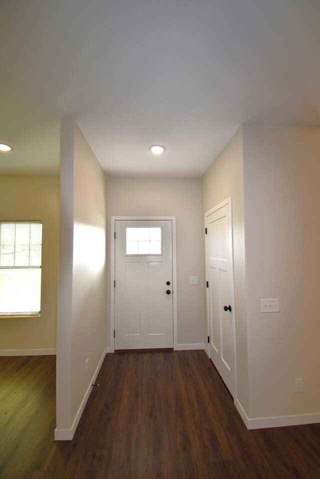 entryway with dark hardwood / wood-style floors