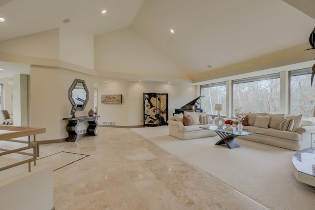 1 Capaul Woods Ct, North Oaks, MN 55127 - living room featuring high vaulted ceiling, recessed lighting, and healthy amount of natural light