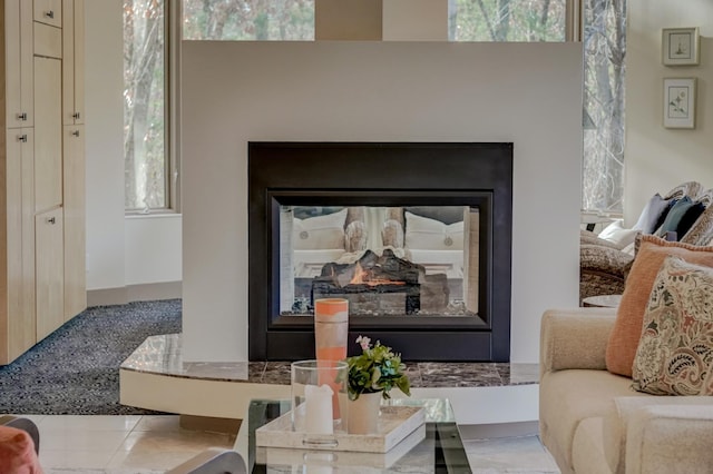 details with a multi sided fireplace