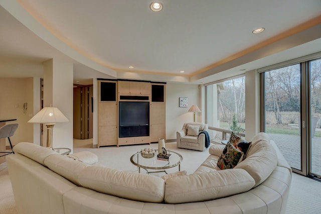 1 Capaul Woods Ct, North Oaks, MN 55127 - living area with light carpet, recessed lighting, and a raised ceiling