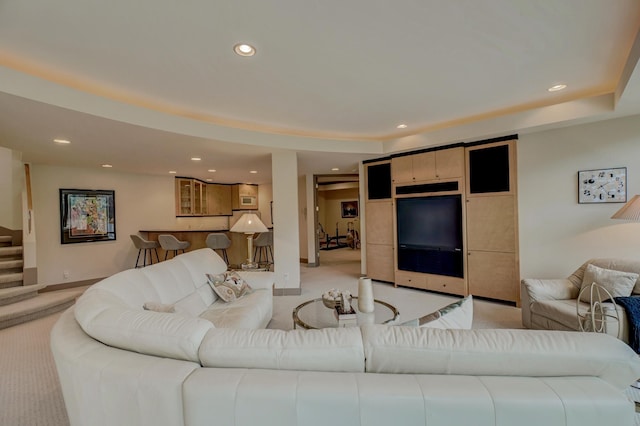 1 Capaul Woods Ct, North Oaks, MN 55127 - living area featuring light colored carpet, recessed lighting, and stairs
