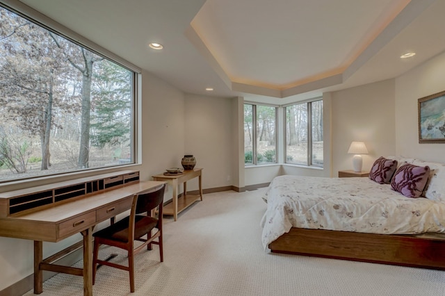 1 Capaul Woods Ct, North Oaks, MN 55127 - bedroom featuring light carpet, multiple windows, recessed lighting, and a raised ceiling