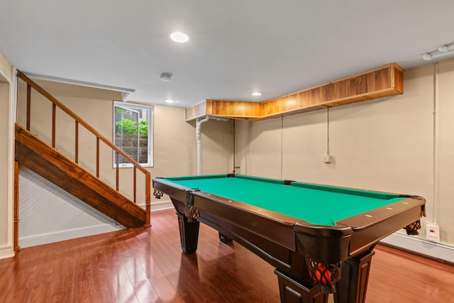 recreation room featuring pool table and hardwood / wood-style floors