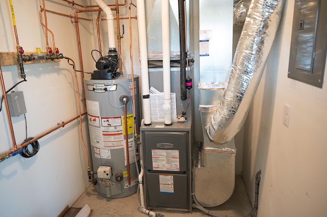 2214 Red Bird Ln, Fairmont, MN 56031 - utility room with gas water heater, electric panel, and heating unit