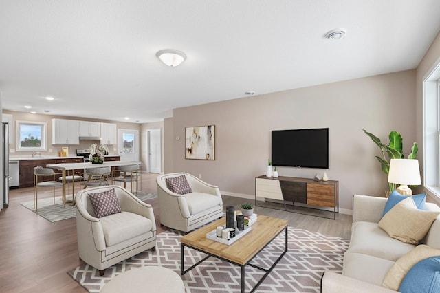 living room with light hardwood / wood-style floors