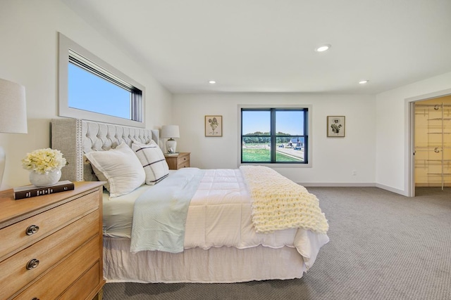 bedroom featuring light carpet