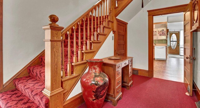 stairs with carpet floors