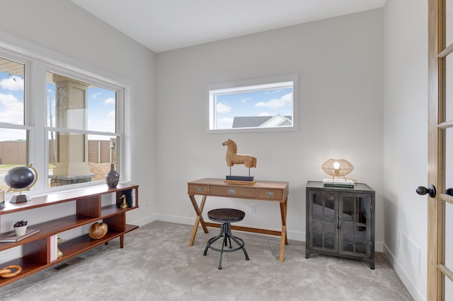 carpeted office featuring a healthy amount of sunlight