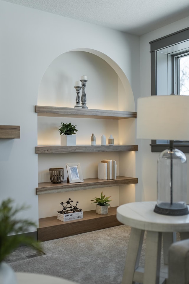 interior details featuring a textured ceiling