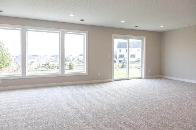 unfurnished room featuring light colored carpet and a healthy amount of sunlight