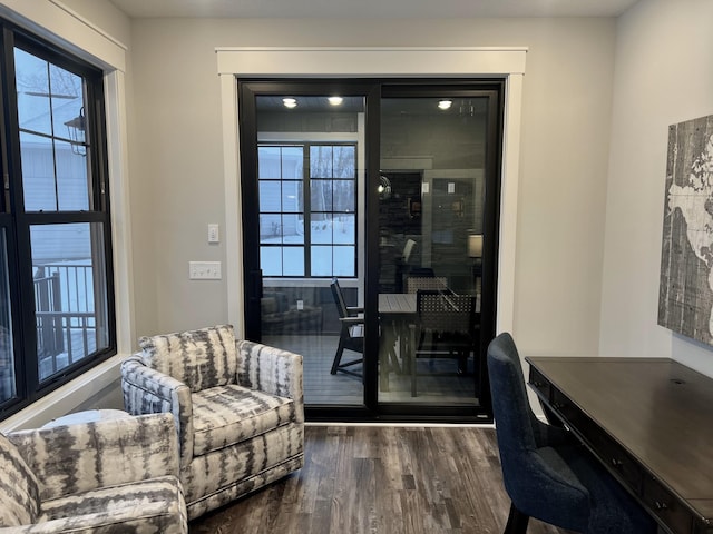 office area with dark hardwood / wood-style flooring