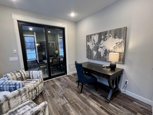 office area featuring dark hardwood / wood-style floors