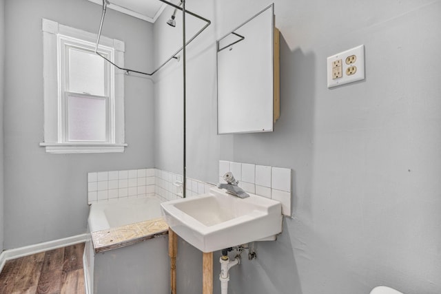 bathroom with sink and hardwood / wood-style flooring