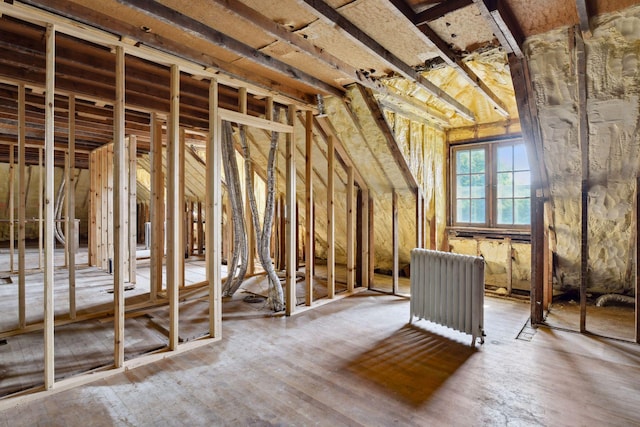 unfinished attic with radiator