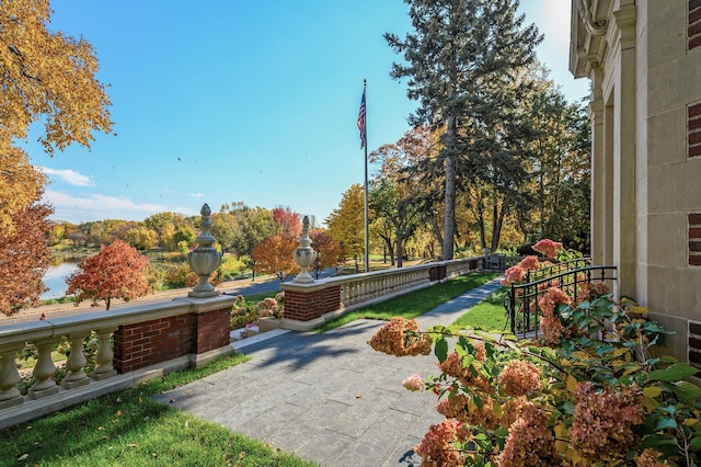 view of patio / terrace featuring a water view