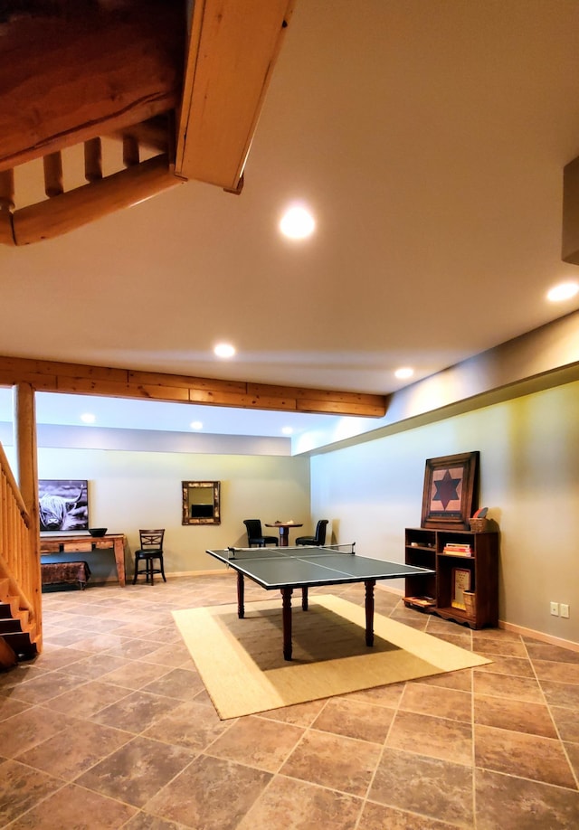 28419 220th St, Shevlin, MN 56676 - playroom with recessed lighting, baseboards, and stone finish floors