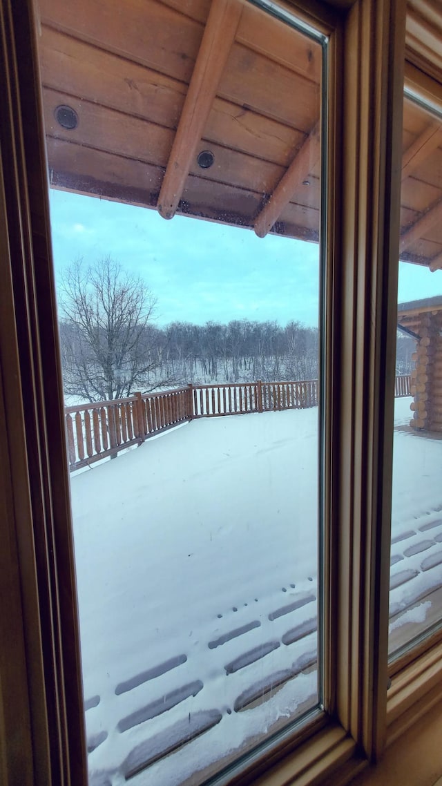28419 220th St, Shevlin, MN 56676 - doorway to outside with wooden ceiling and beam ceiling
