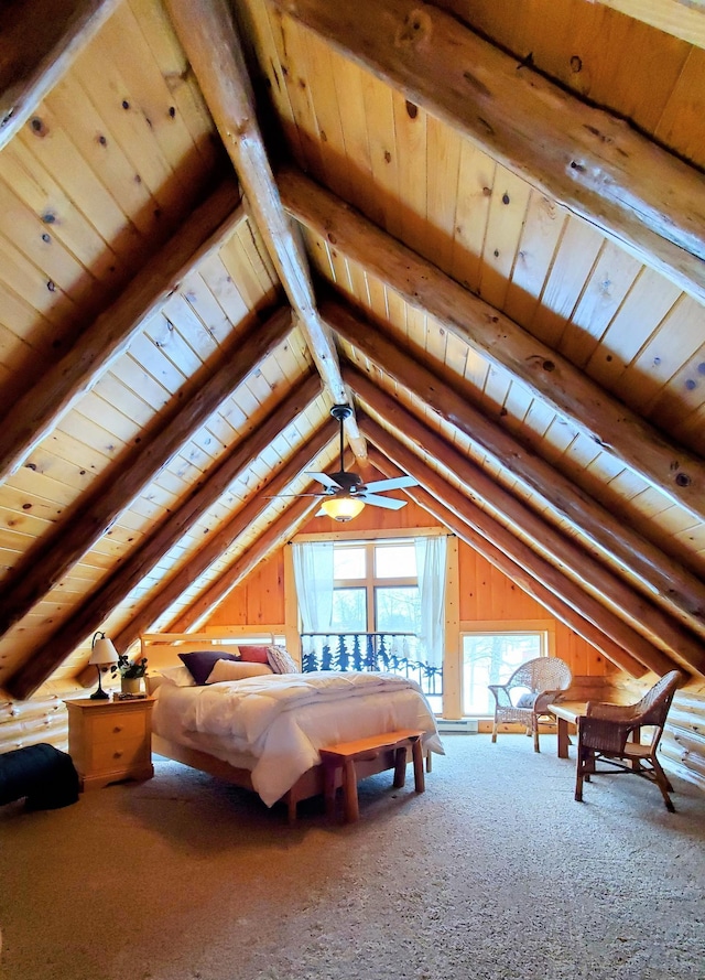 28419 220th St, Shevlin, MN 56676 - carpeted bedroom with lofted ceiling and wood ceiling