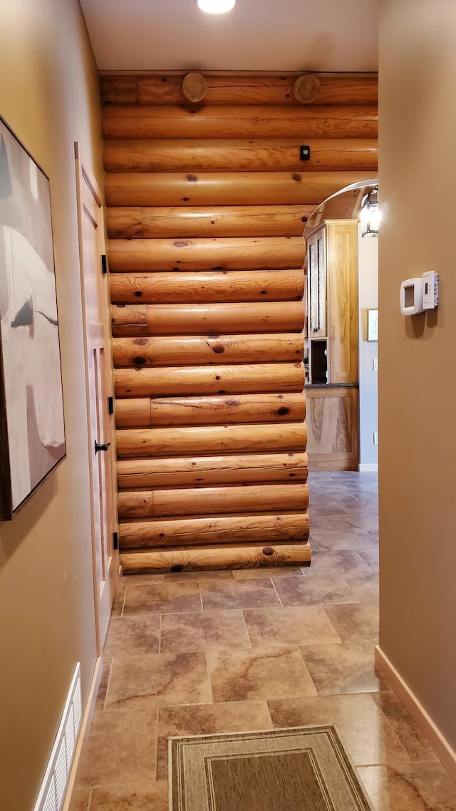 28419 220th St, Shevlin, MN 56676 - hall featuring baseboards and rustic walls