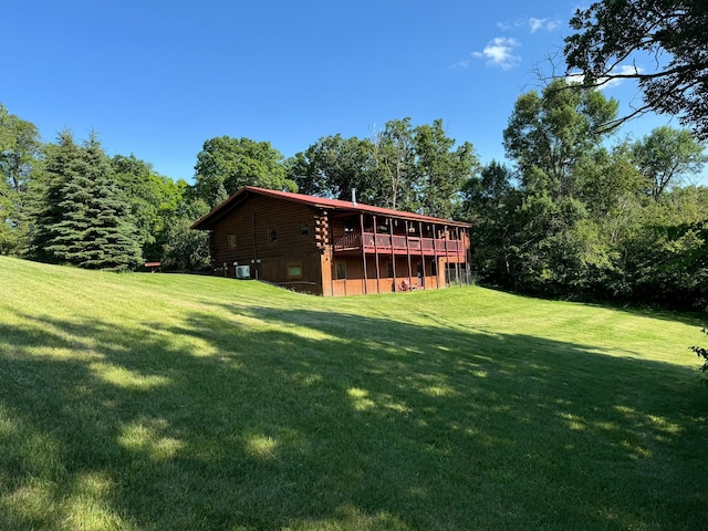 view of yard featuring a wooden deck