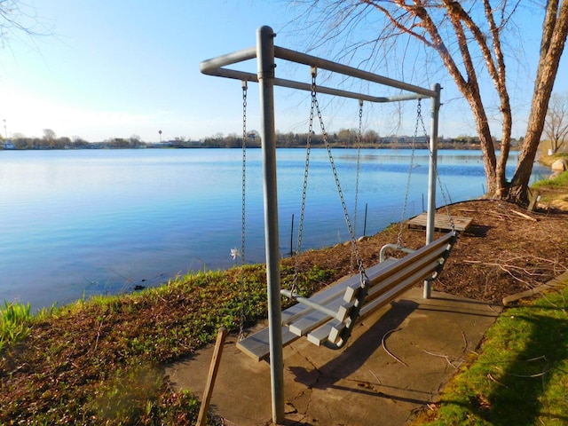 exterior space with a water view