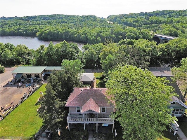 bird's eye view featuring a water view