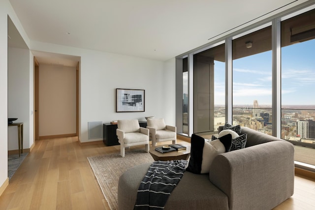 living room with light hardwood / wood-style floors