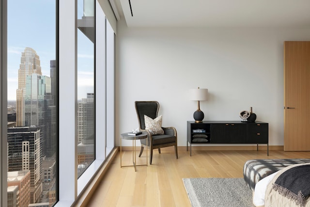 living area with hardwood / wood-style floors