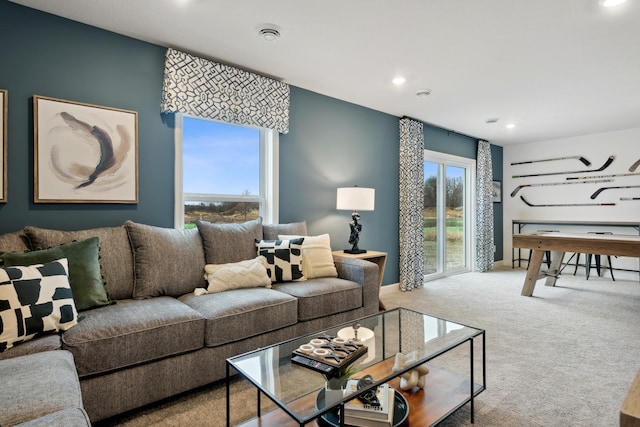 living room with carpet floors