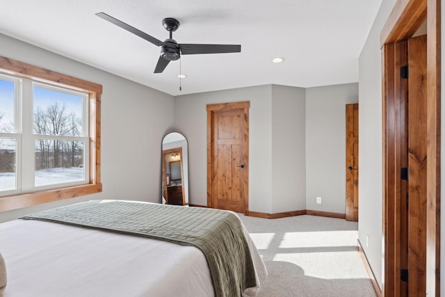 bedroom with carpet floors and ceiling fan