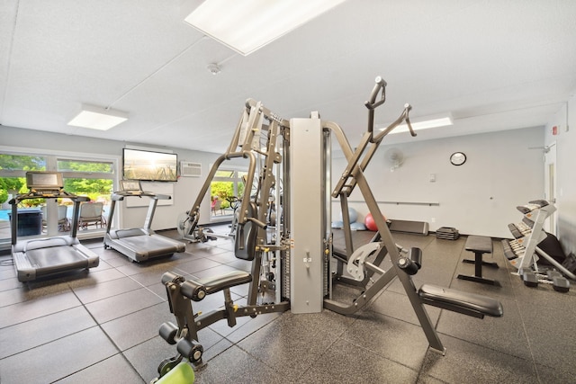 exercise room with a wall unit AC