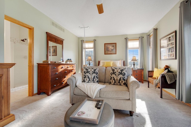 carpeted living room featuring plenty of natural light