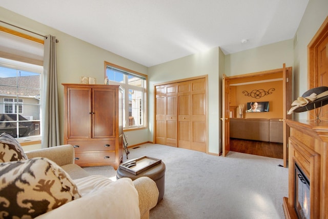 interior space featuring light colored carpet and a wealth of natural light