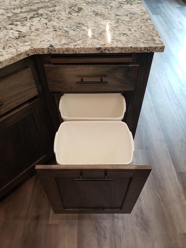 details with vanity, dark wood-type flooring, and toilet