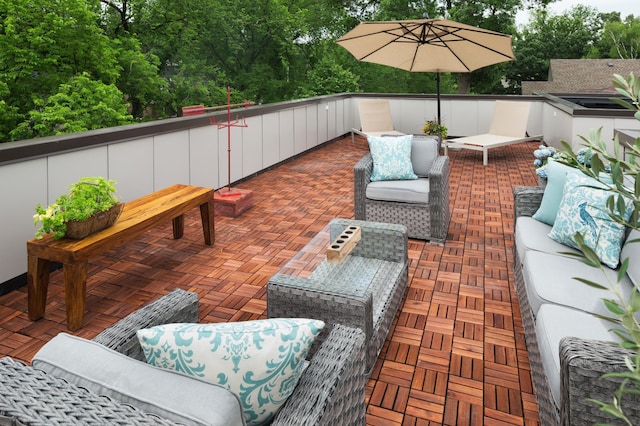 view of patio / terrace featuring a balcony and outdoor lounge area