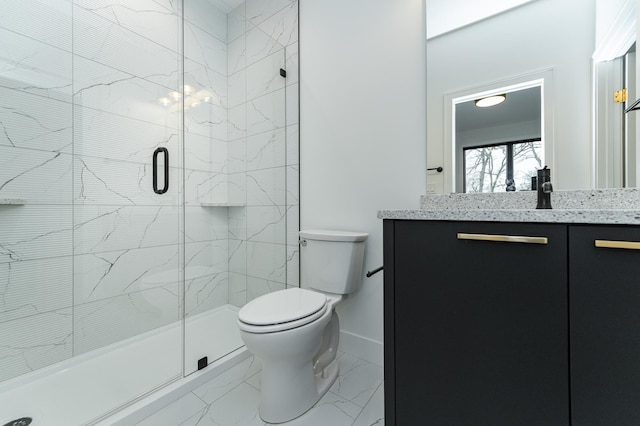 4163 Christopherson Ln SW, Rochester, MN 55902 - bathroom with a shower stall, marble finish floors, toilet, and vanity