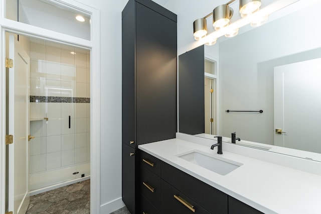 4163 Christopherson Ln SW, Rochester, MN 55902 - bathroom with a shower stall, vanity, and stone finish flooring