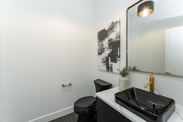 4163 Christopherson Ln SW, Rochester, MN 55902 - bathroom with vanity, toilet, and wood finished floors