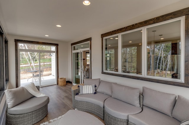 living room with hardwood / wood-style flooring