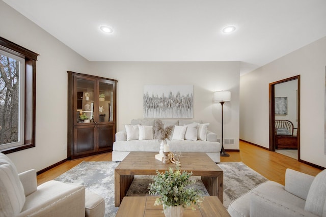 living room with light wood-type flooring