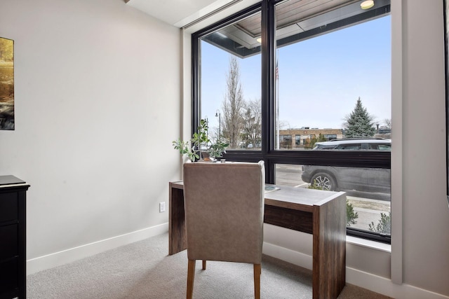 dining room with light carpet