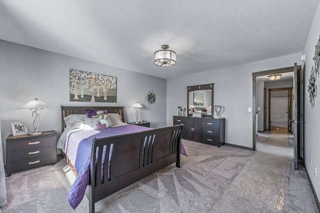 carpeted bedroom with a textured ceiling