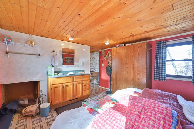 bedroom with wooden ceiling