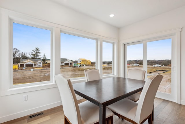 dining room featuring light hardwood / wood-style flooring and a wealth of natural light