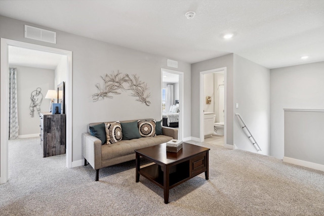 living room with light carpet