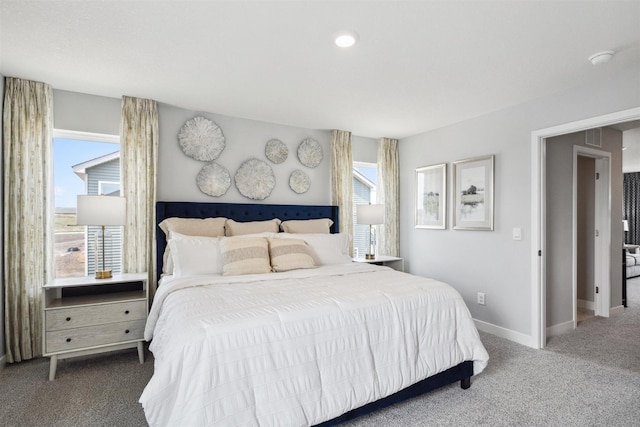 bedroom featuring multiple windows and carpet flooring