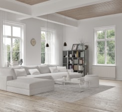 living room with light wood-type flooring, wooden ceiling, and radiator