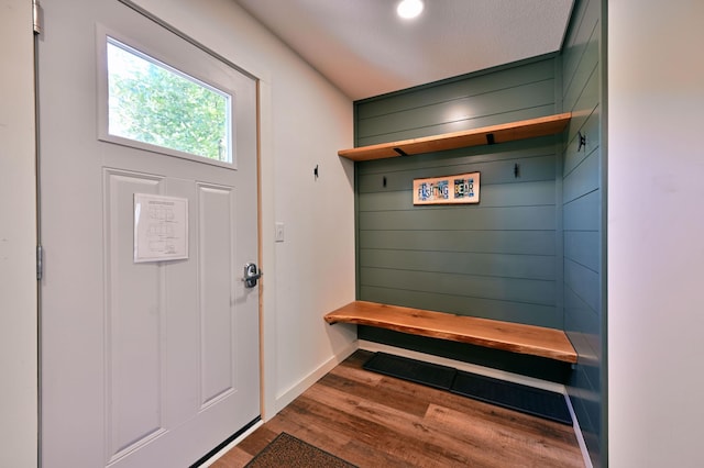 mudroom with hardwood / wood-style floors