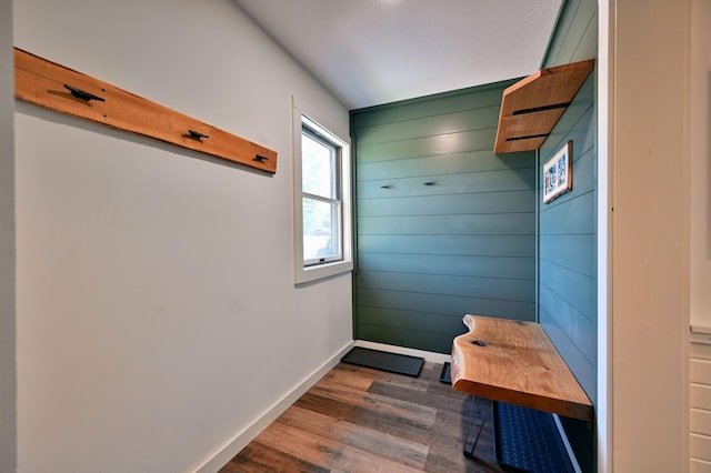 mudroom featuring dark wood-type flooring