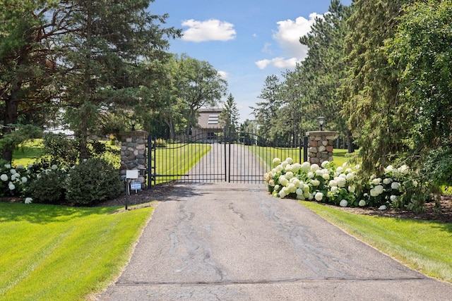 view of gate with a yard